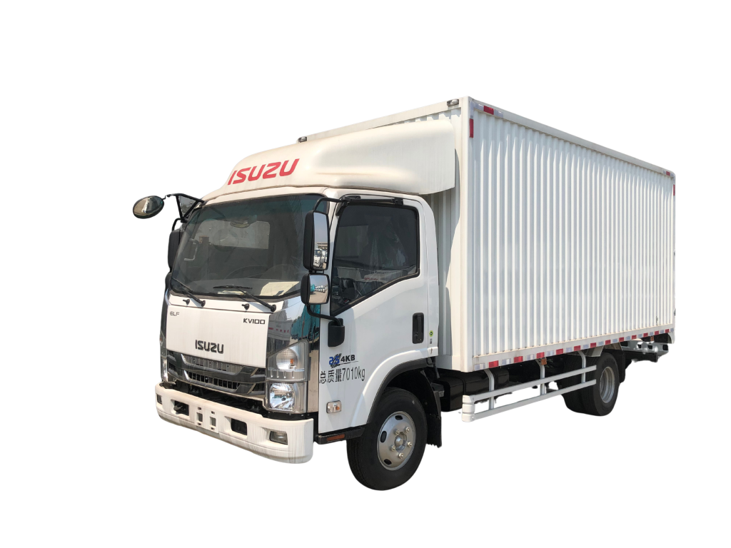 ISUZU KV100 single cab box truck, white cargo van truck, commercial vehicle product shot